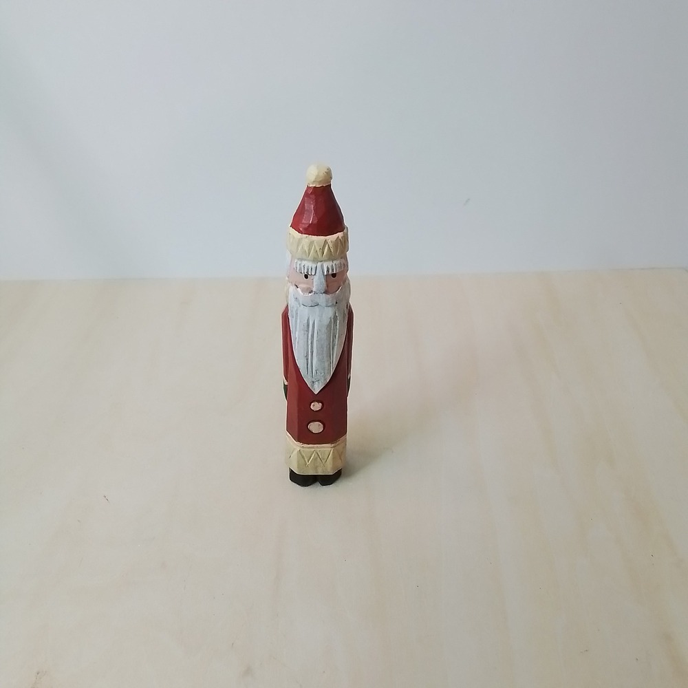 Hand Carved Wooden Santa‎ Claus Figurine Christmas Holiday Decor